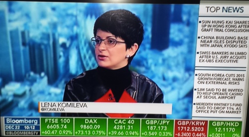 Lena Komileva speaking to Bloomberg TV, Investment consultancy, Financial advisory, Independent economic research, market economics, Macro market risk advisory, Lena Komileva, G Plus Economics, Top UK